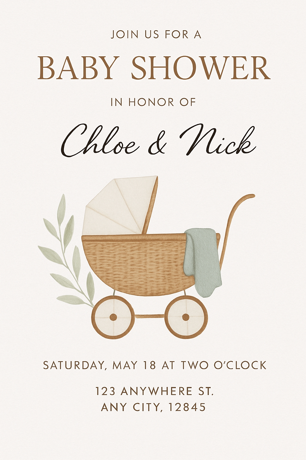 Elegant Vintage Baby Shower Invitation with Pram Design Card