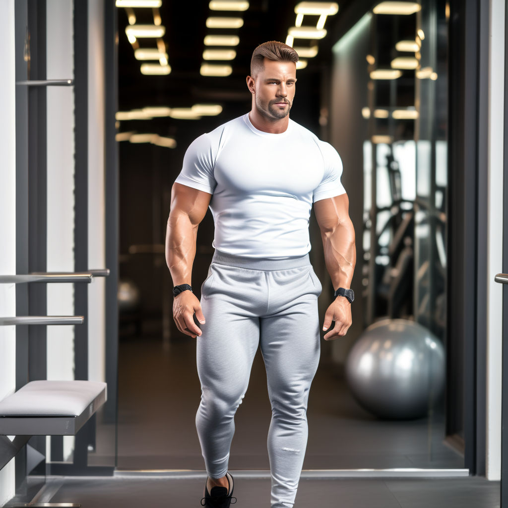 Man in gray sweatpants with a bulge