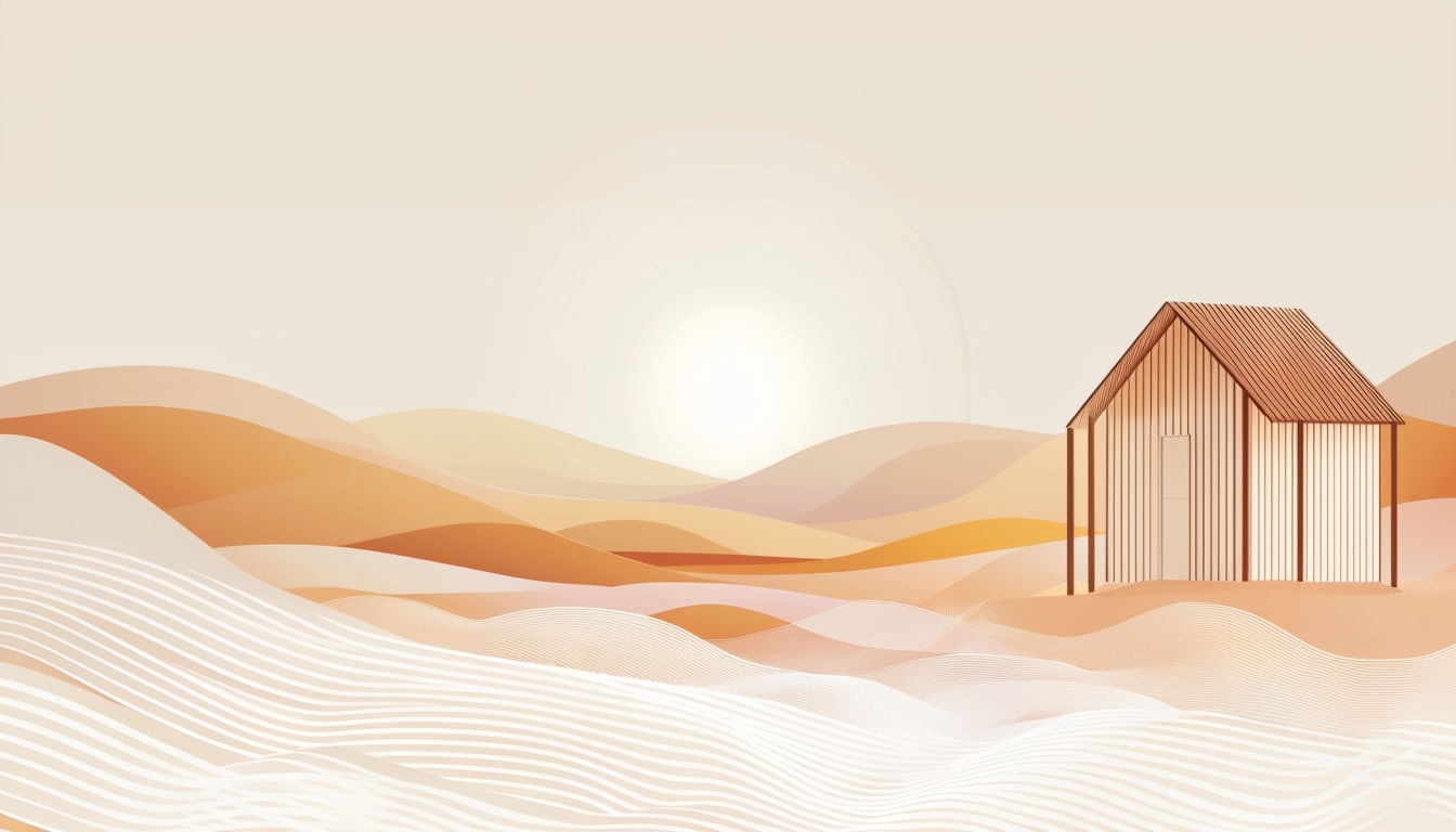 Serene Minimalist Landscape with Cabin and Soft Pastel Hues Virtual Backgrounds