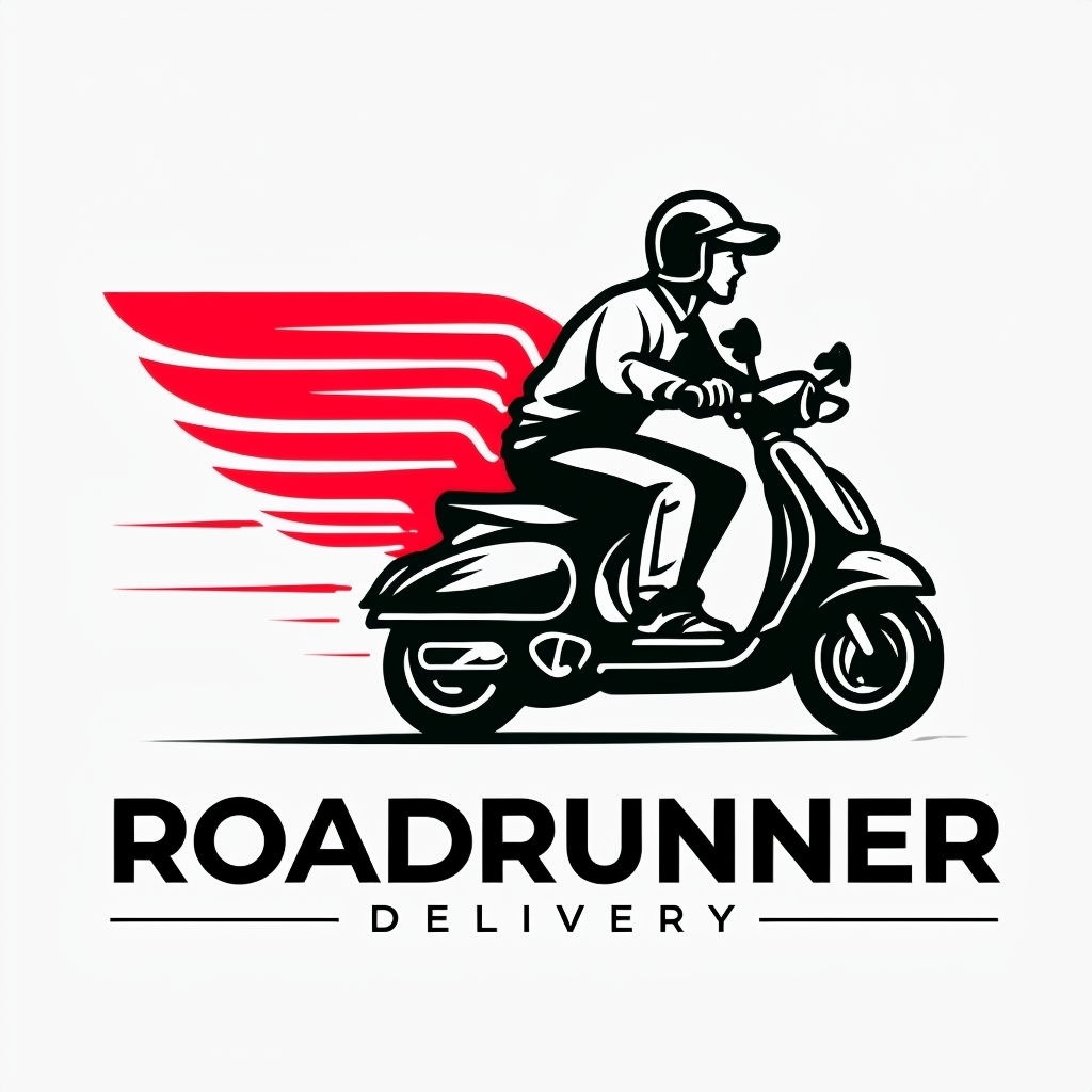 Dynamic Roadrunner Delivery Scooter Logo with Red Wings