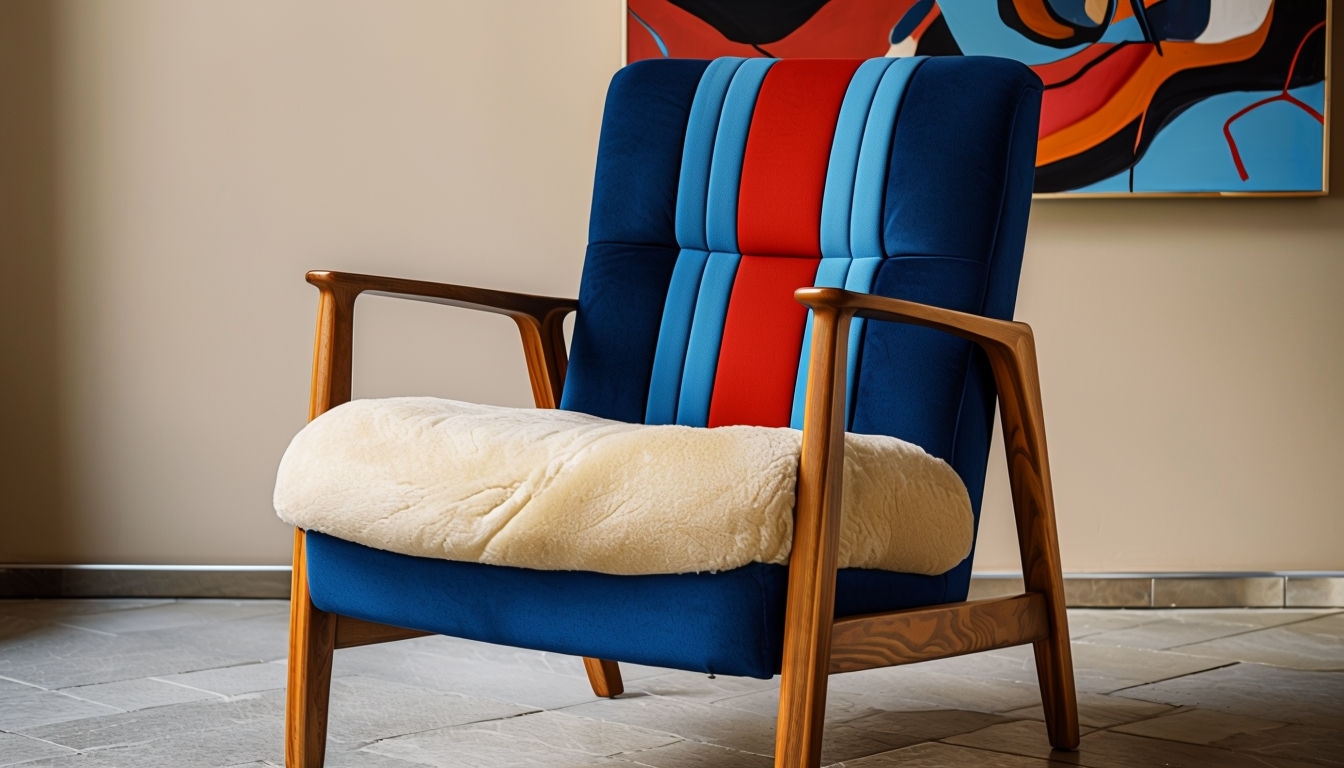 Stylish Mid-Century Armchair with Abstract Art Virtual Background