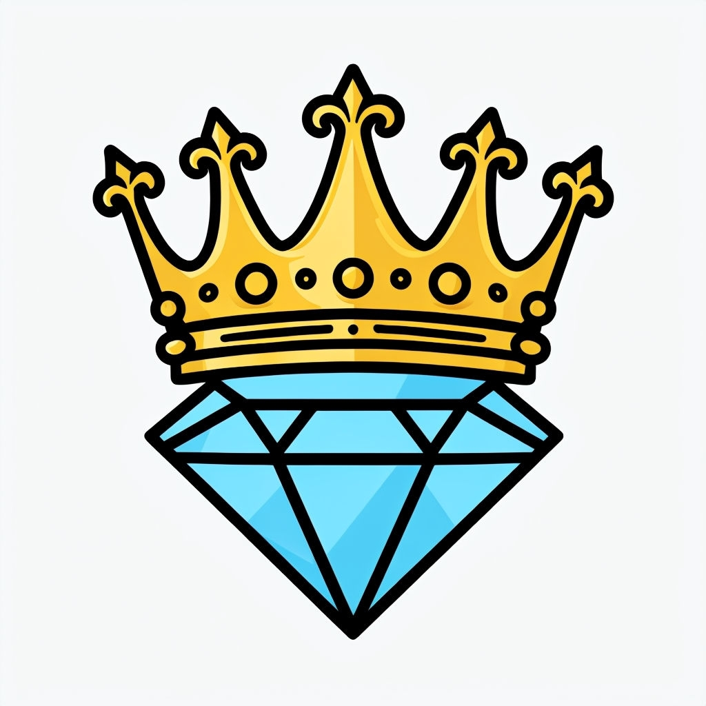 Ornate Golden Crown on Sky Blue Diamond Illustration Sticker