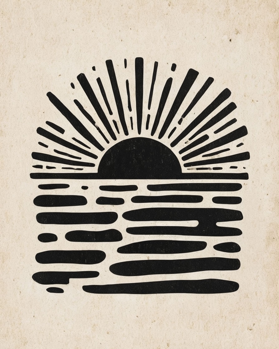 Minimalist Black Sun and Water Abstract Illustration Art