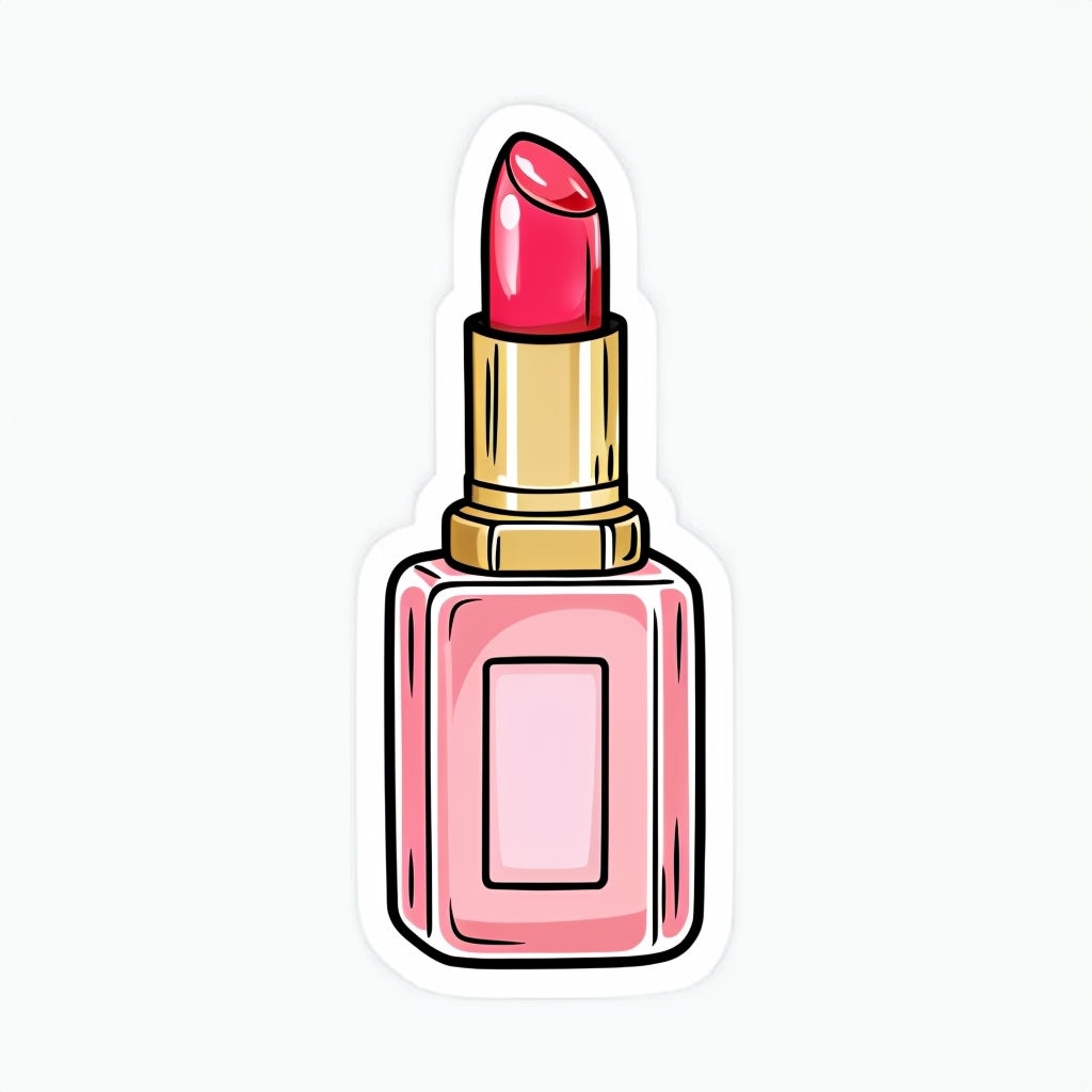 Luxurious Pink Lipstick Bottle Cartoon Sticker