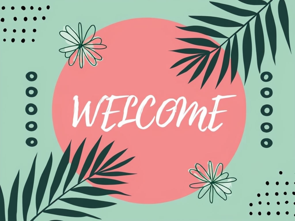 Cheerful Coral Pink Welcome Sign with Tropical Decorations Event Sign
