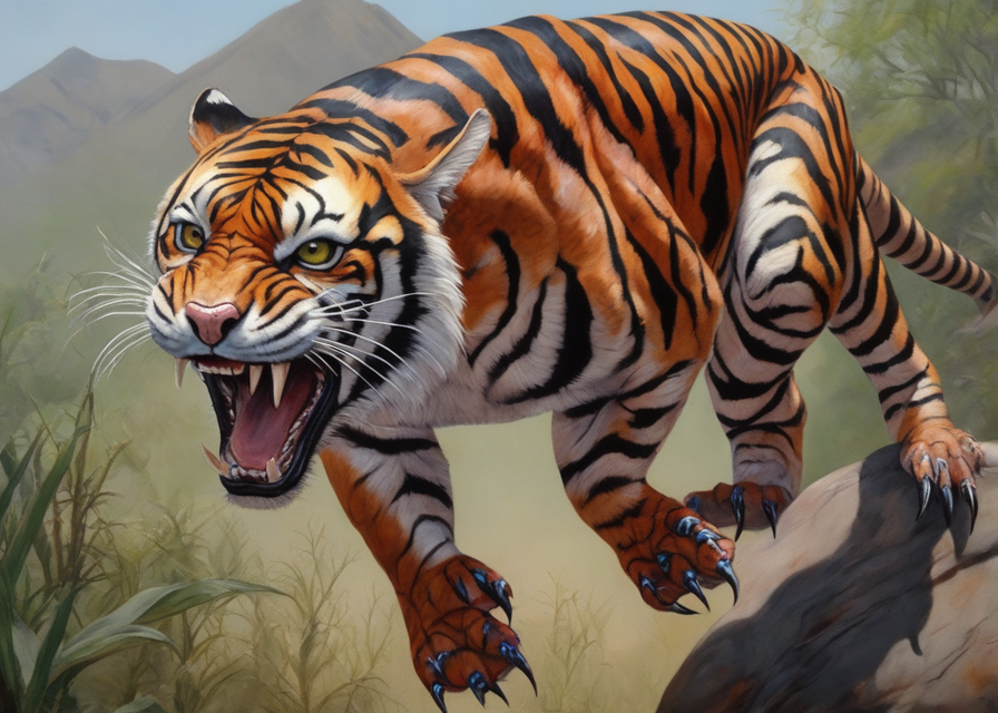 Oil painting featuring a giant hairless tiger with the skin ... by ...