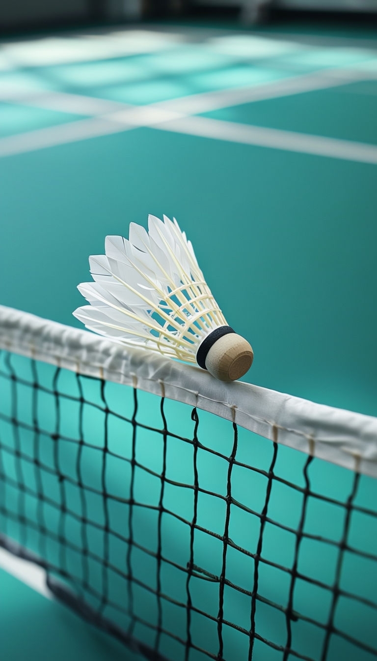 Close-Up of White Badminton Shuttlecock on Court Net Mobile Wallpaper