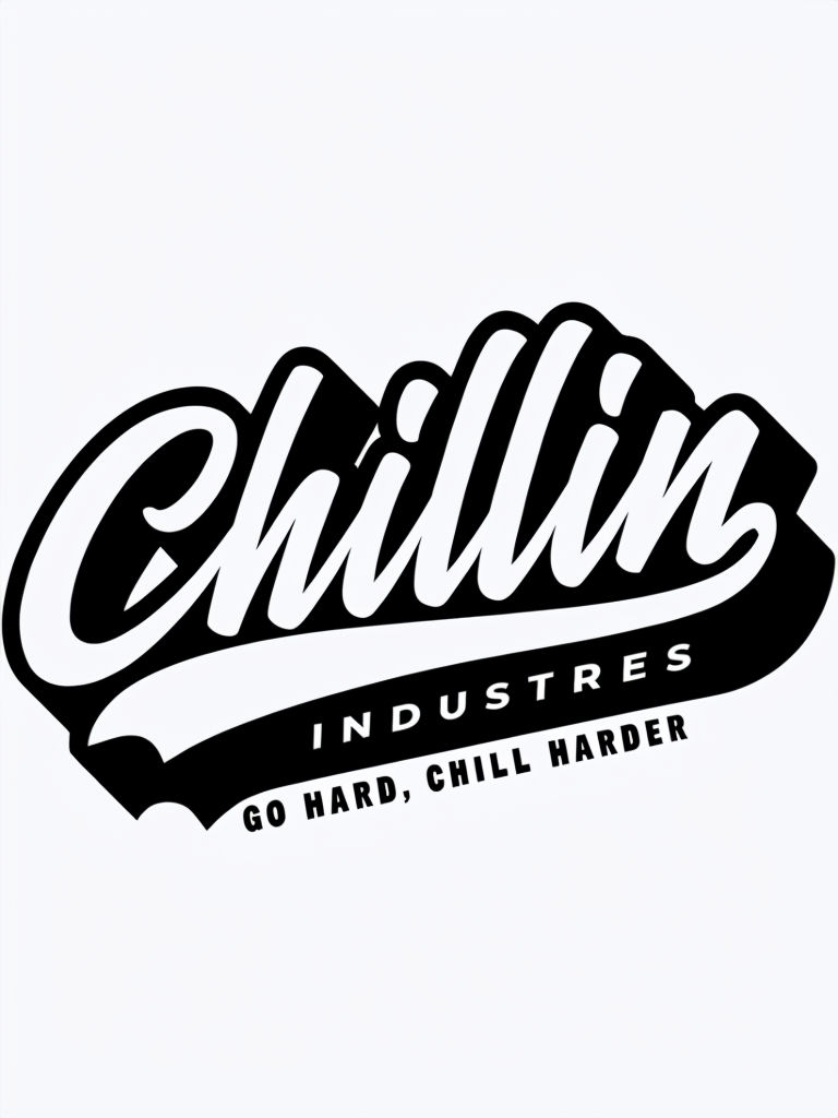 Chillin Industries Bold Cursive Logo Design for Barbershop Branding Logo