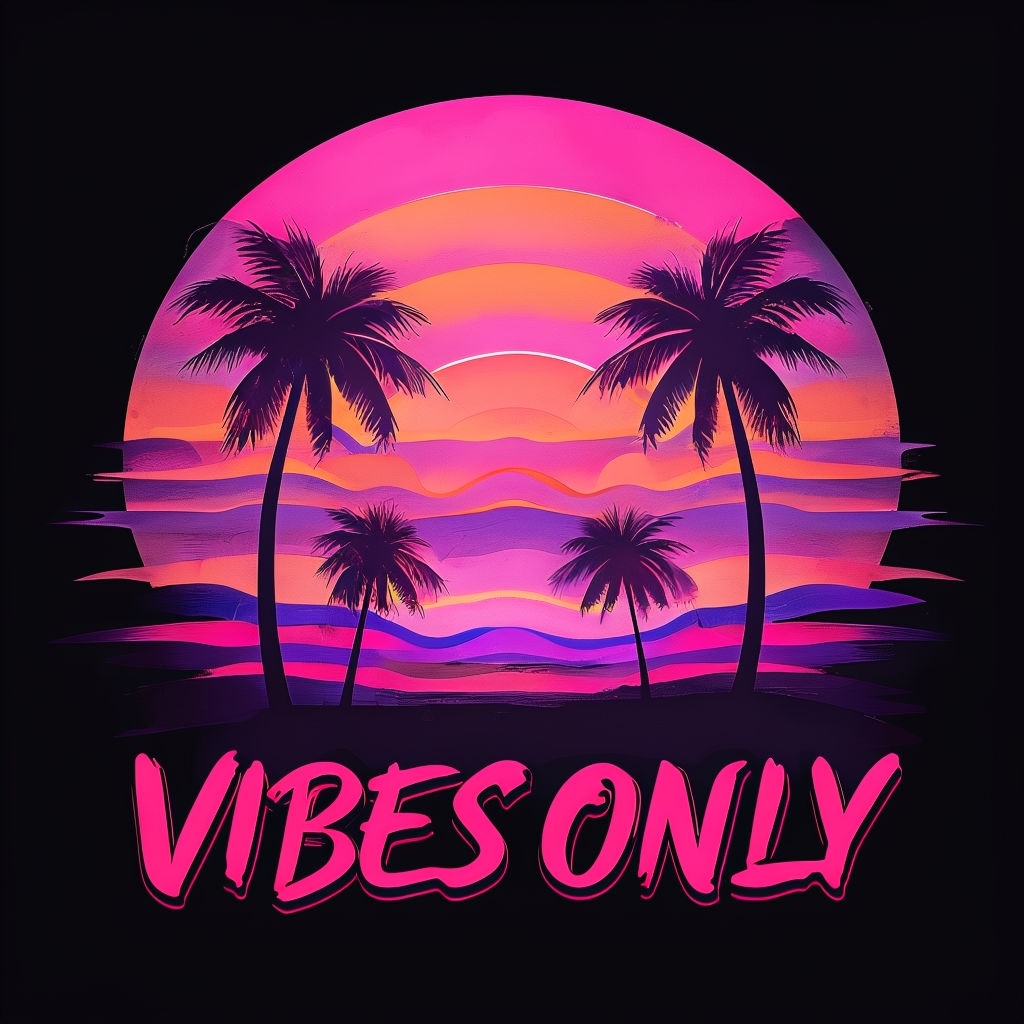 Retro 80s Sunset Vibes Only Neon Art Poster