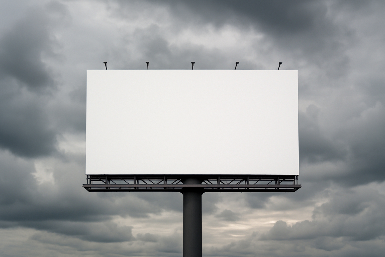 Empty White Billboard on Dark Gray Pole with Dramatic Sky Mockup