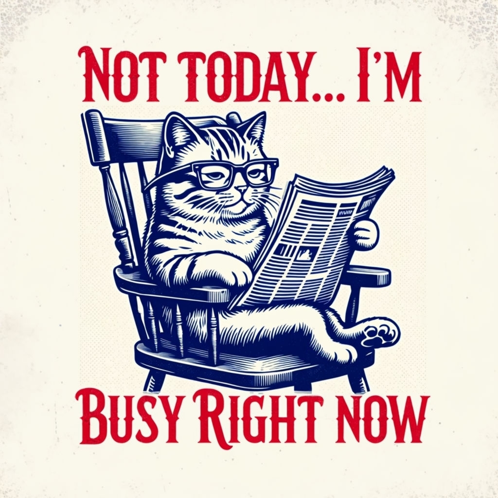 Vintage Tabby Cat with Glasses and Newspaper T-Shirt