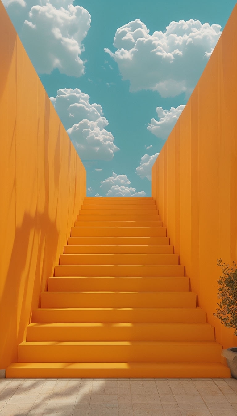 Vibrant Amber Yellow Steps in Modern Minimalist Corridor Mobile Wallpaper