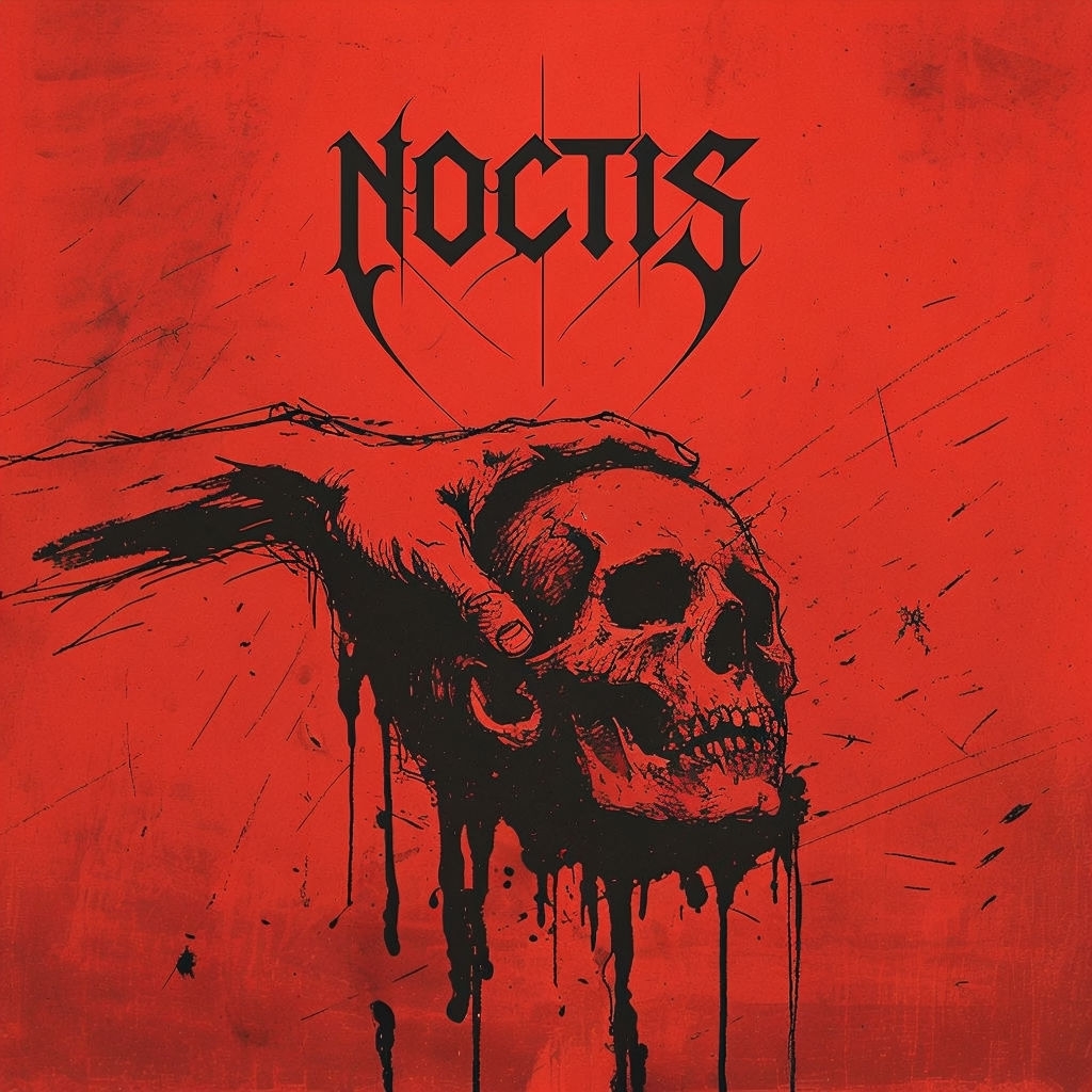 Dark Elegance of NOCTIS Hand and Skull Illustration Spotify Album Cover