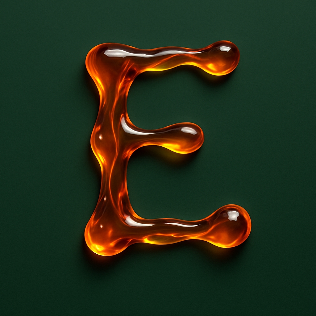Molten Amber Letter E Digital Artwork on Forest Green Background Monogram