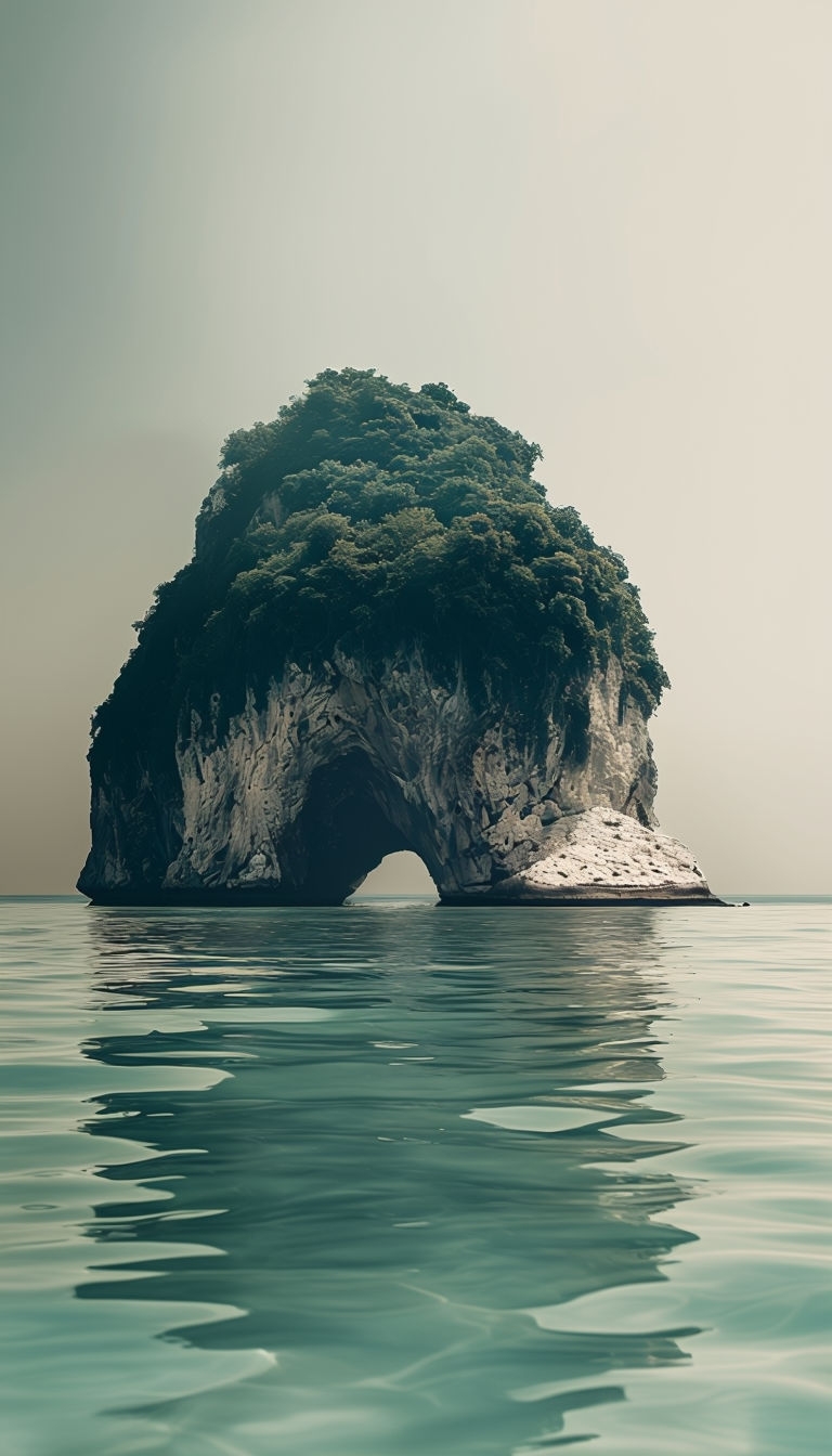 Serene Rocky Islet Surrounded by Turquoise Water Mobile Wallpaper