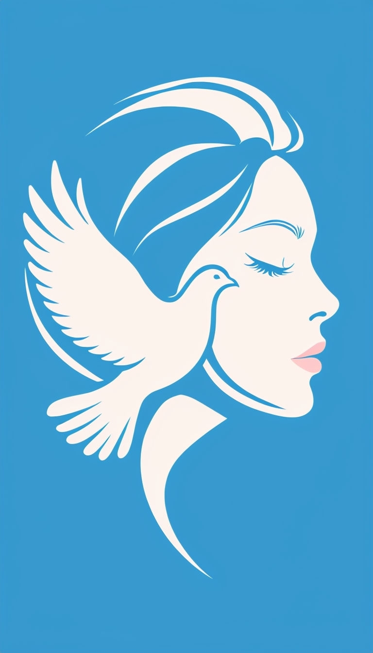 Serene Woman's Profile with Dove Silhouette Art