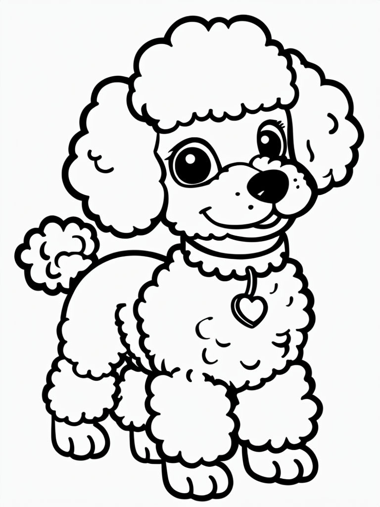 Playful Fluffy Poodle Cartoon Line Drawing for Kids Coloring Book Pages