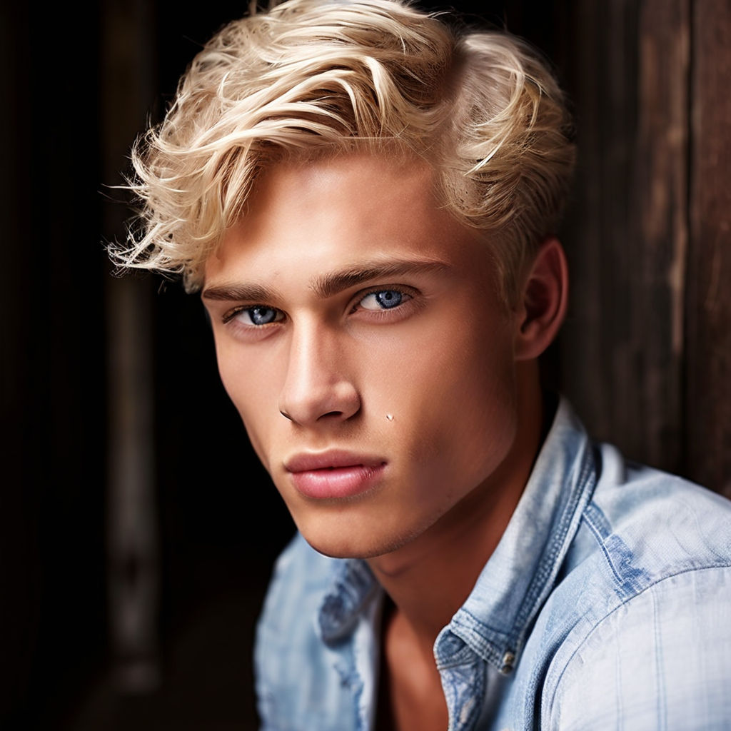 Handsome shirtless male model with blonde hair