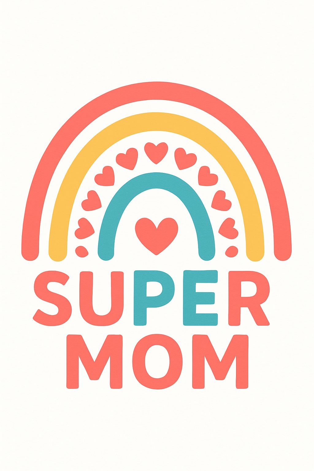 Cheerful Super Mom Rainbow Heart Design T-Shirt