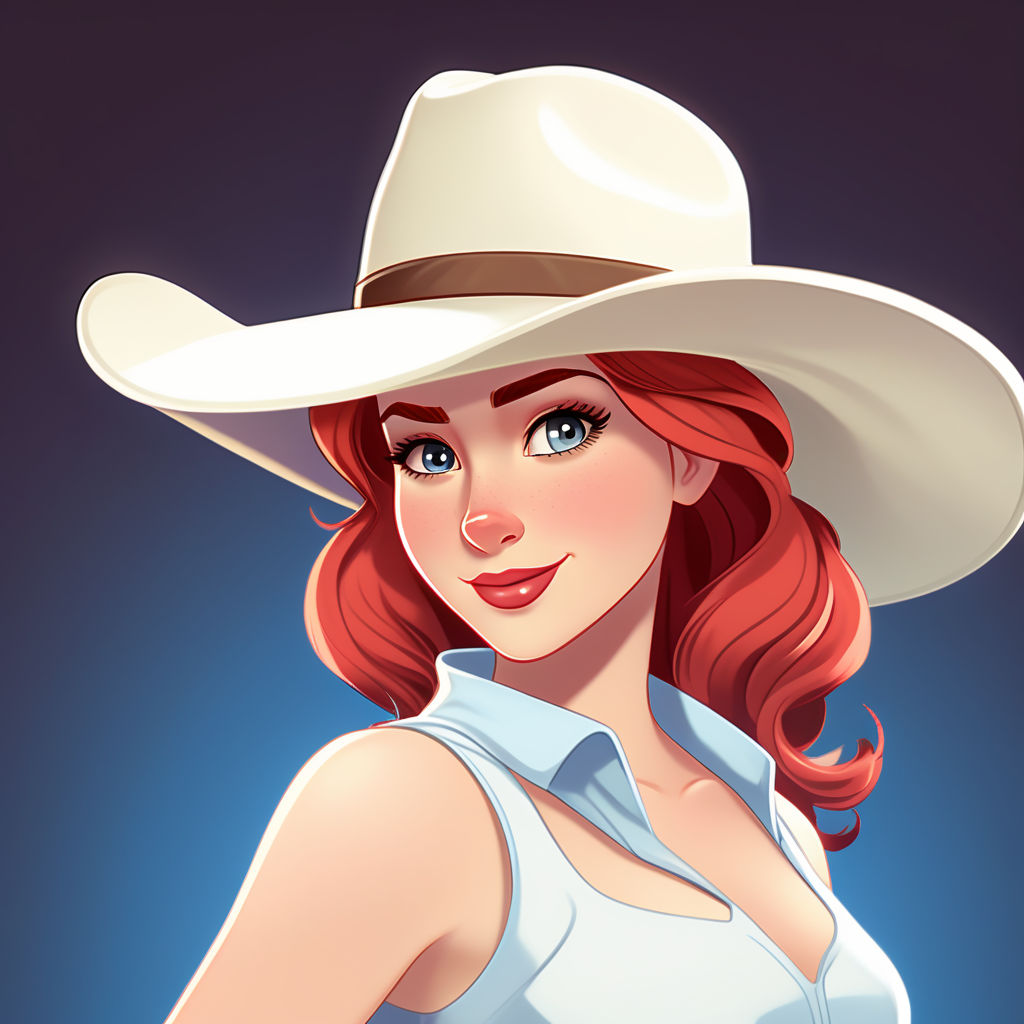 cowgirl with green eyes and long ginger hair