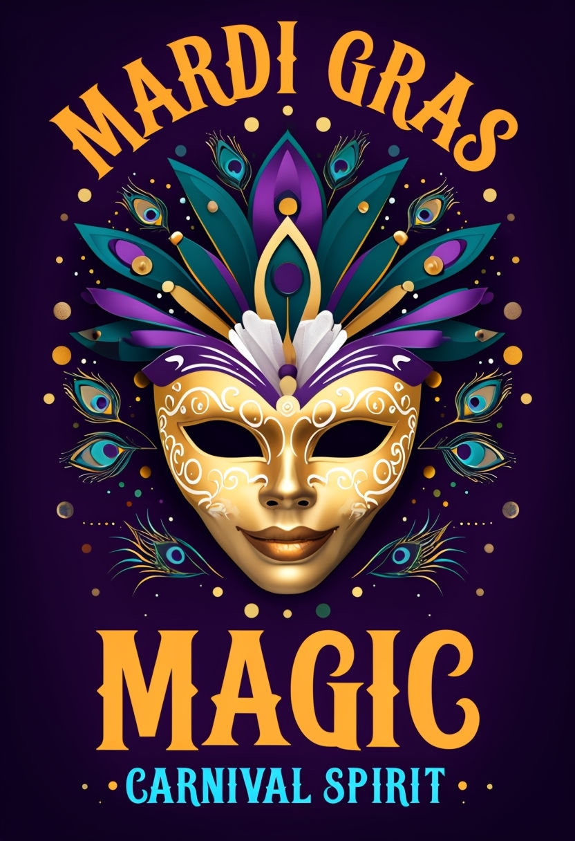 Vibrant Mardi Gras Mask Design with Carnival Spirit Poster