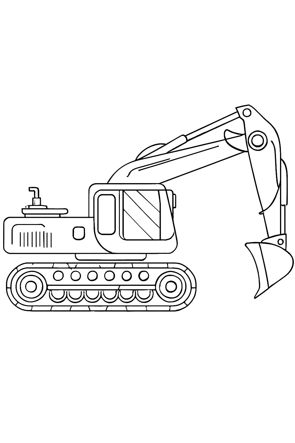 Detailed Line Drawing of a Construction Excavator Mockup