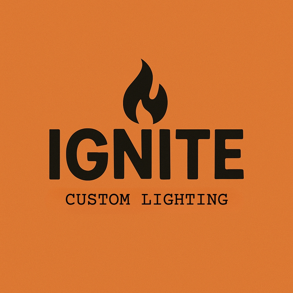 Minimalist Black Flame IGNITE Custom Lighting Logo