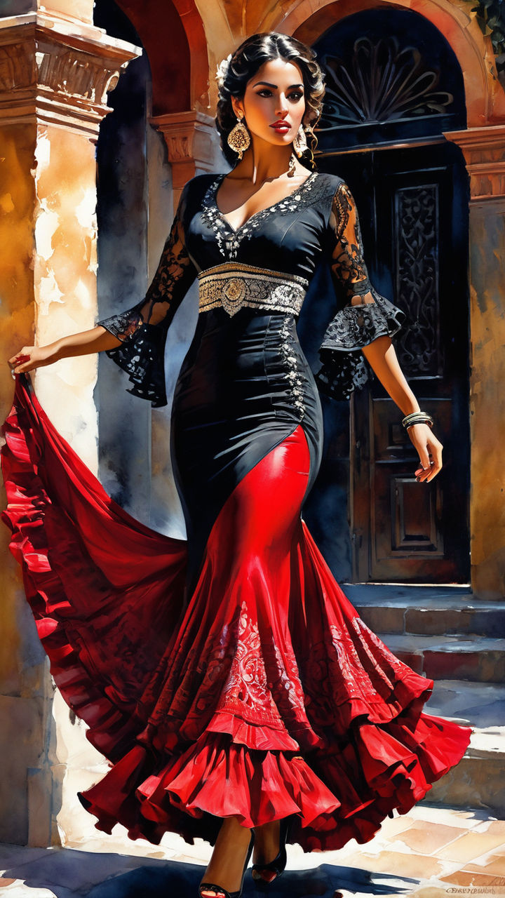 Full Body of a gypsy spanish woman in flamenco clothes by Ella - Playground