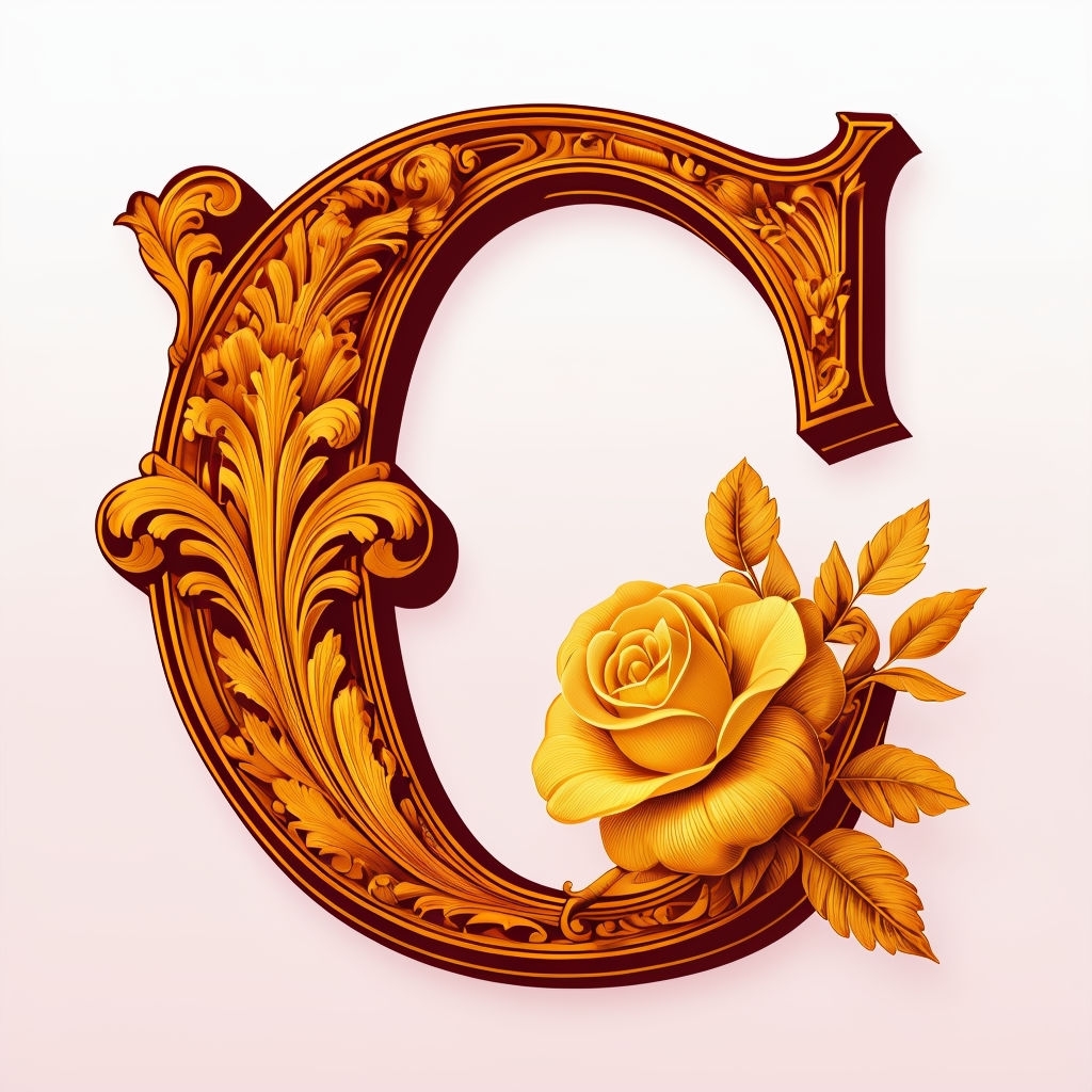 Ornate Golden 'C' Monogram with Floral Patterns and Rose Design Monogram