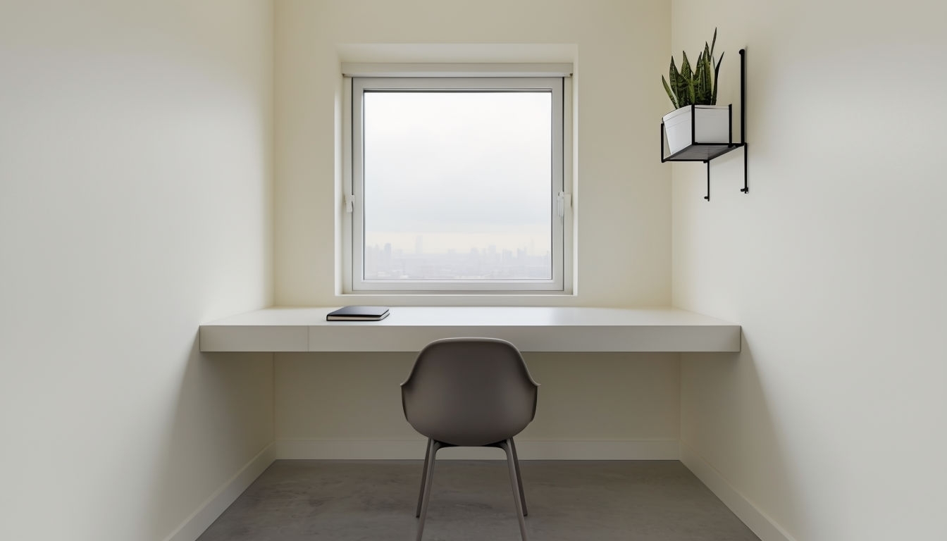 Elegant Minimalist Home Office with City View Virtual Background