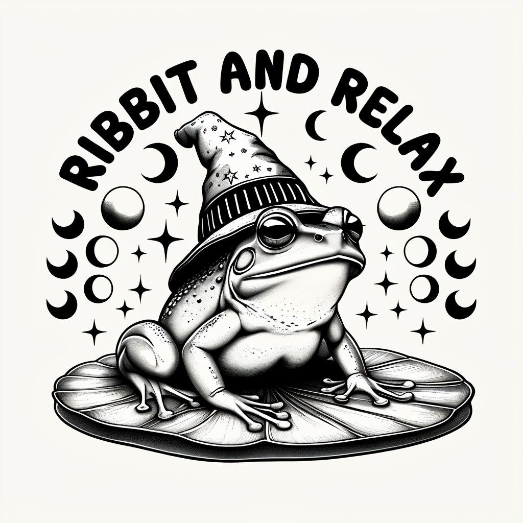Whimsical Frog Wizard with Moon Phases 'Ribbit and Relax' Poster