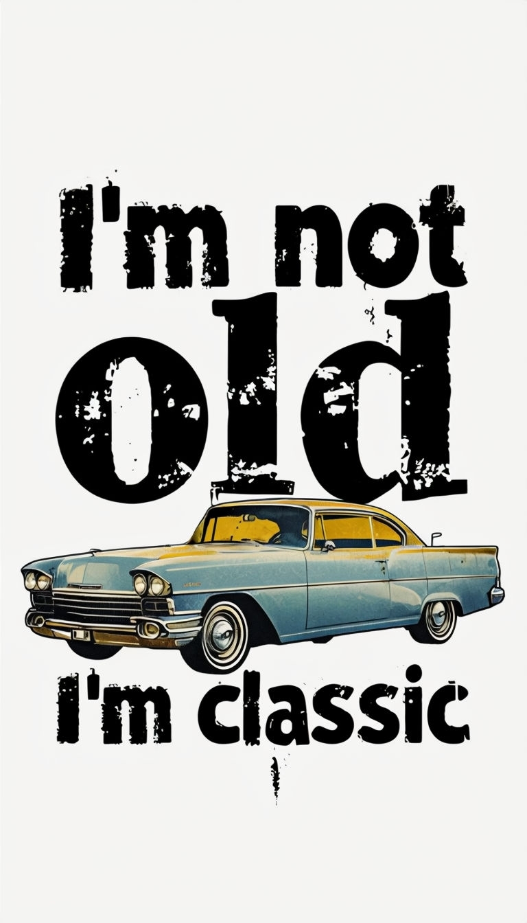 Nostalgic Vintage Car T-Shirt with Grunge "I'm Not Old" Design