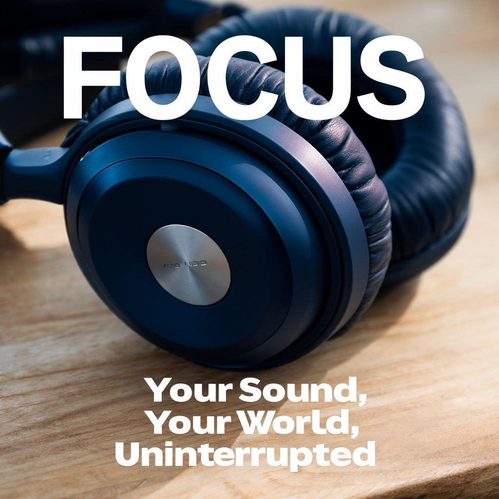 "Modern Matte Navy Headphones FOCUS Product Photography Ads"