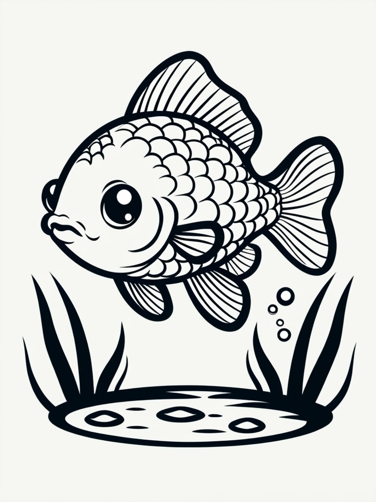 Cute Cartoon Fish Illustration for Coloring Book Pages
