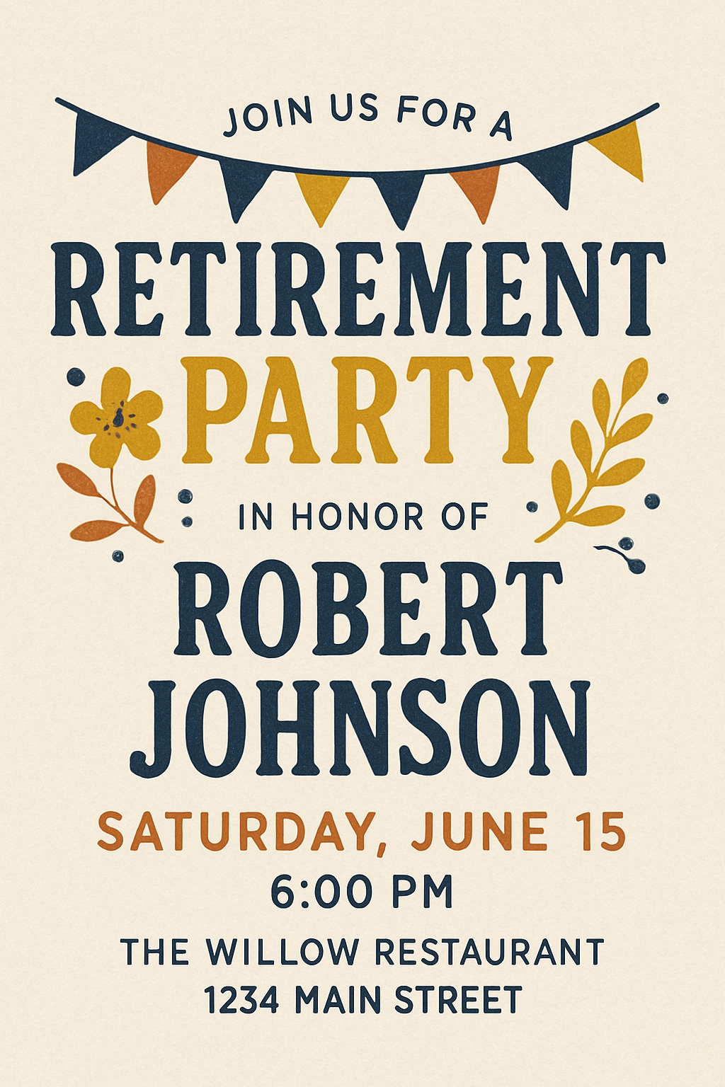 Modern Retirement Party Invitation with Decorative Bunting Card