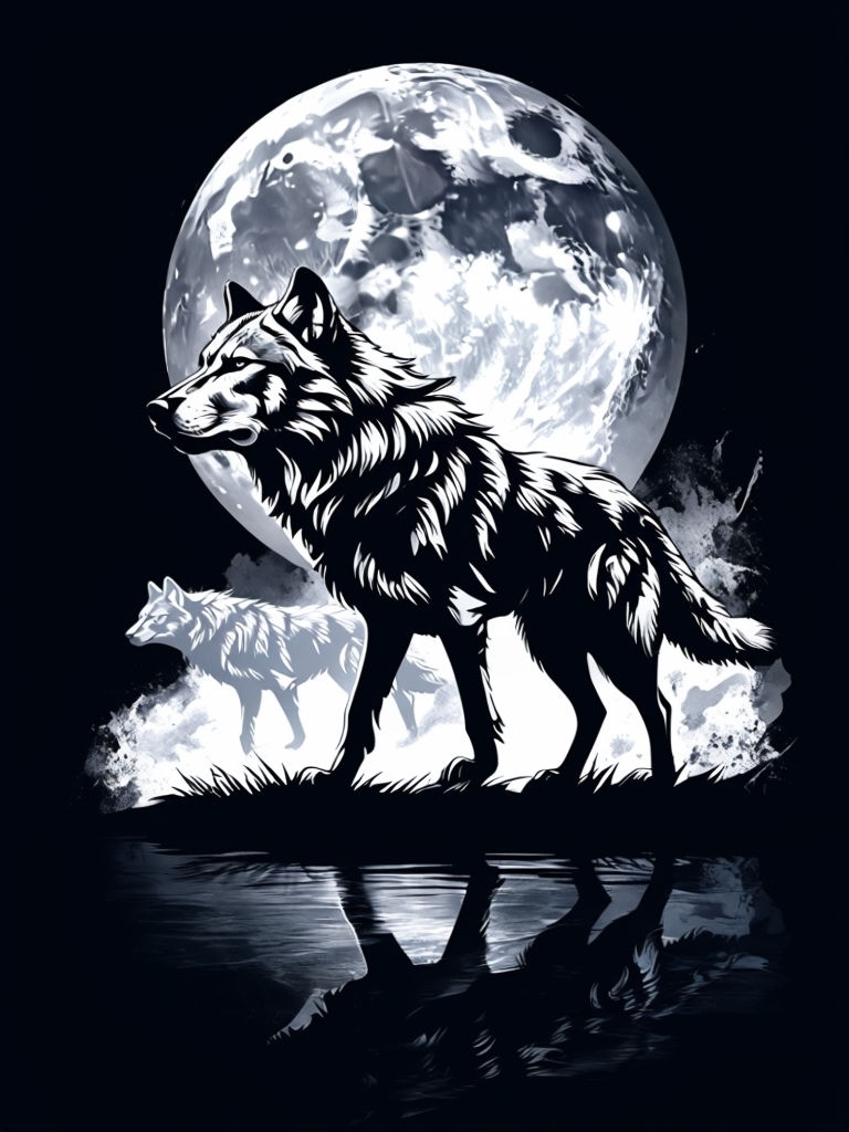 Majestic Wolf Silhouette with Full Moon Graphic T-Shirt