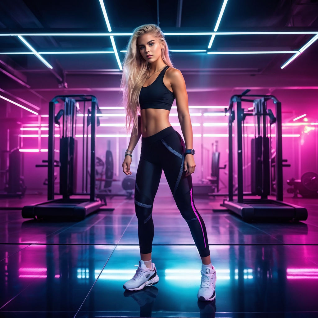 crossfit girl with a shaker for protein in a gym with cinematic light