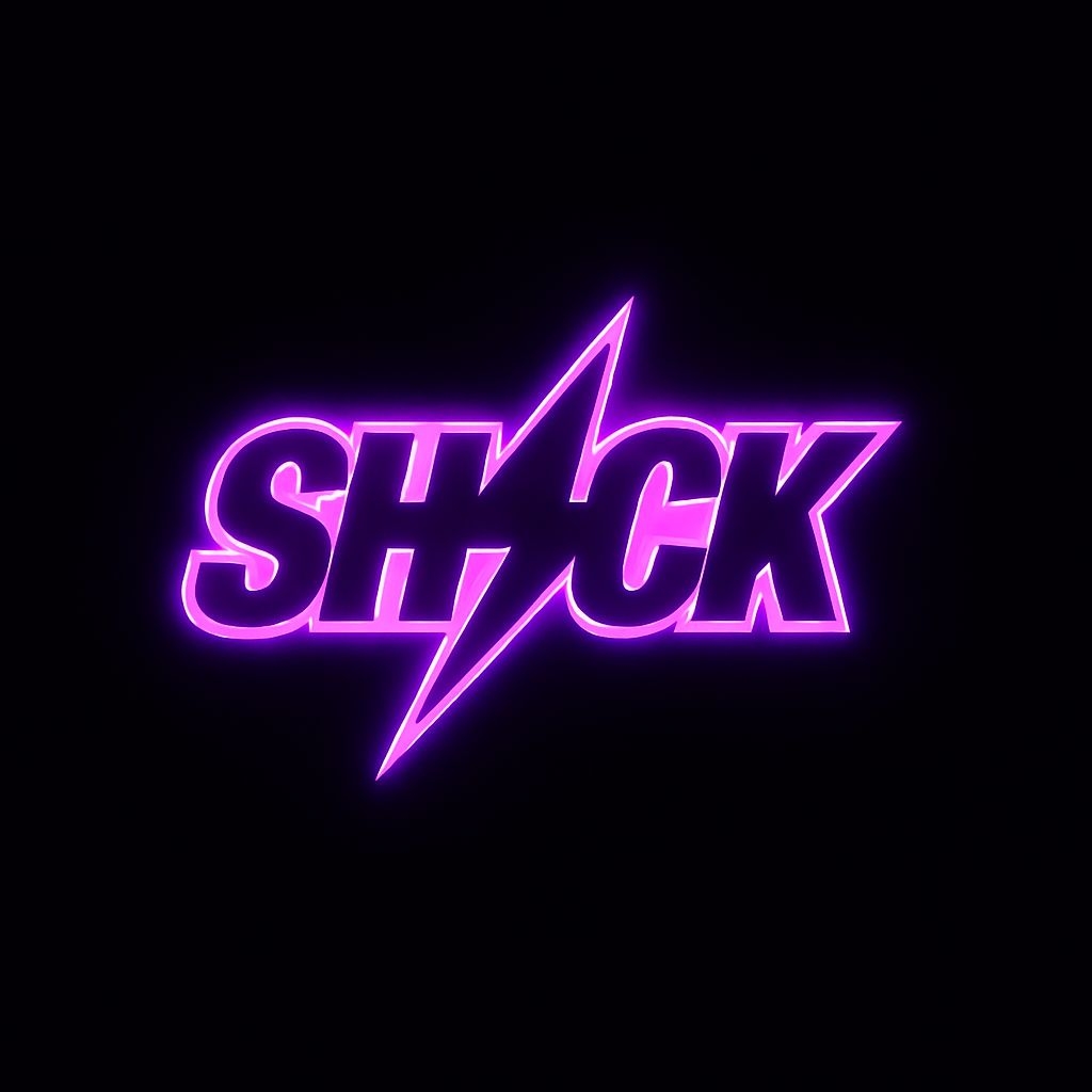 Bold Neon SHCK Logo with Lightning Bolt Graphic T-Shirt