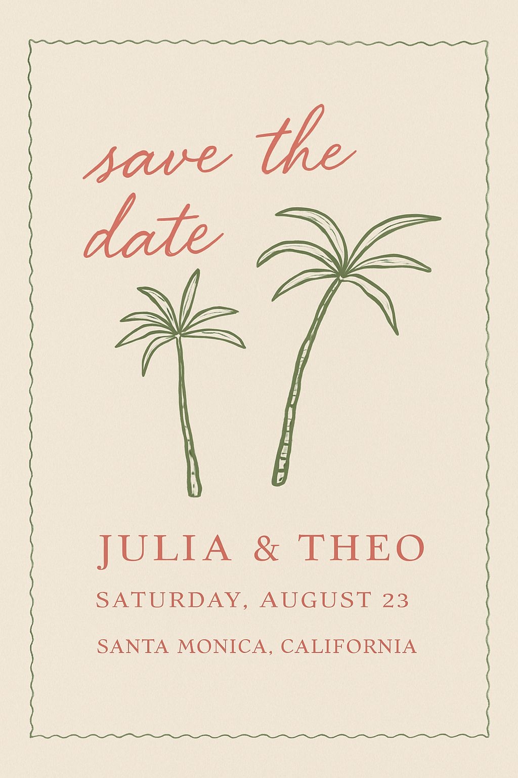 Elegant Tropical Save-the-Date Invitation with Palm Trees Card
