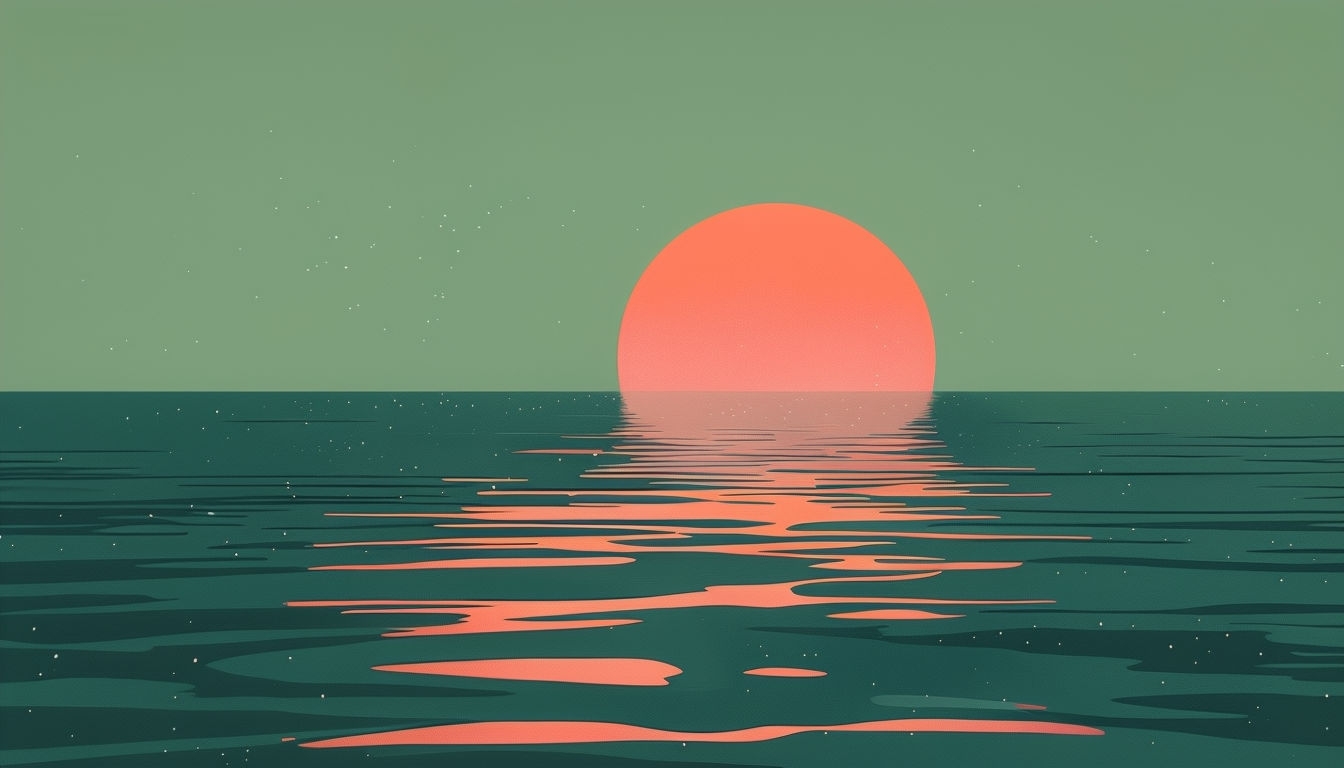 Tranquil Sunset Seascape Digital Illustration for Virtual Backgrounds