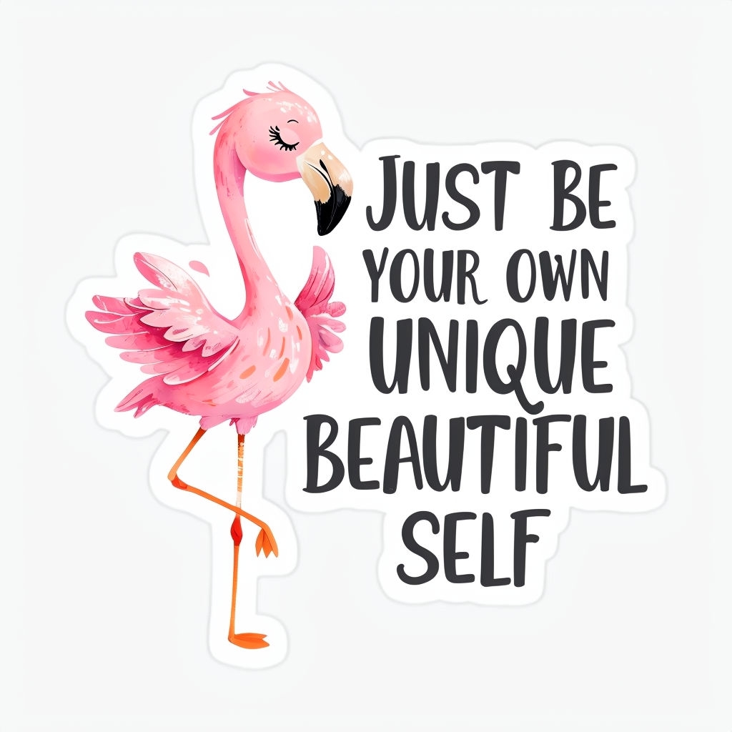 Cheerful Pink Flamingo with Unique Beautiful Self Quote Sticker