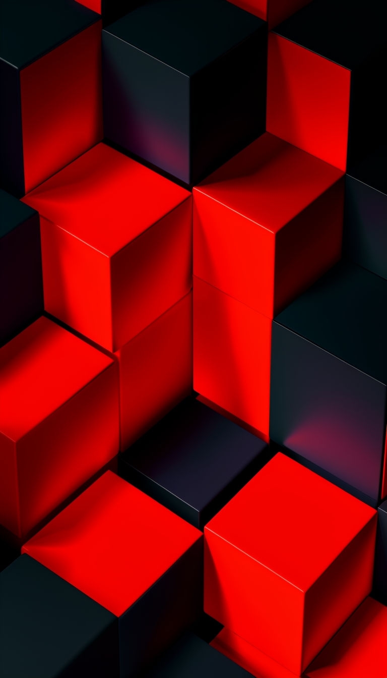 Dynamic Black and Red Geometric Cube Pattern Mobile Wallpaper
