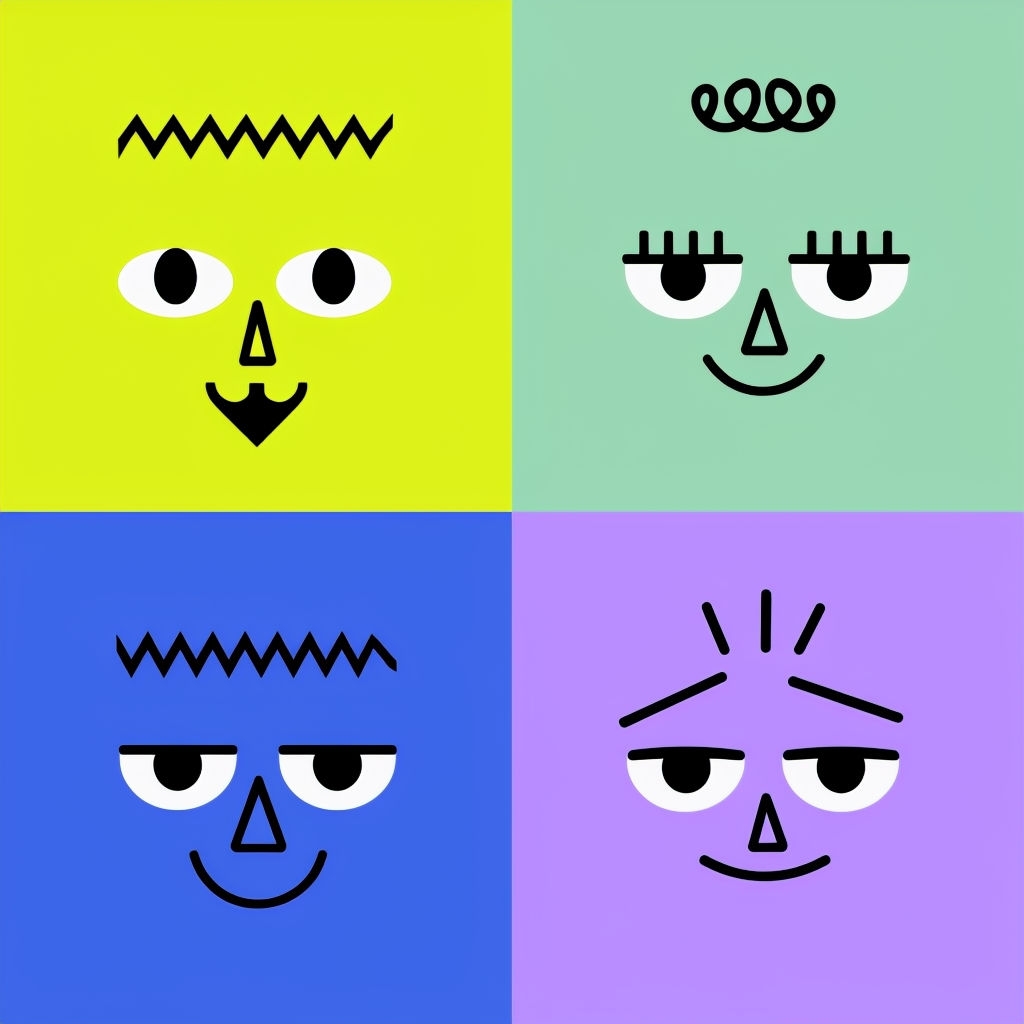 Playful Cartoon Faces Grid Illustration in Bright Colors Seamless Pattern