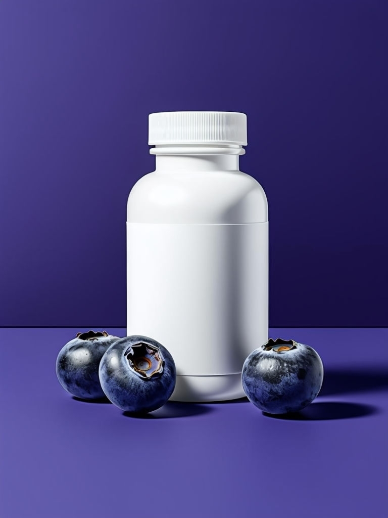 Photorealistic Blueberry Supplement Bottle Mockup Design