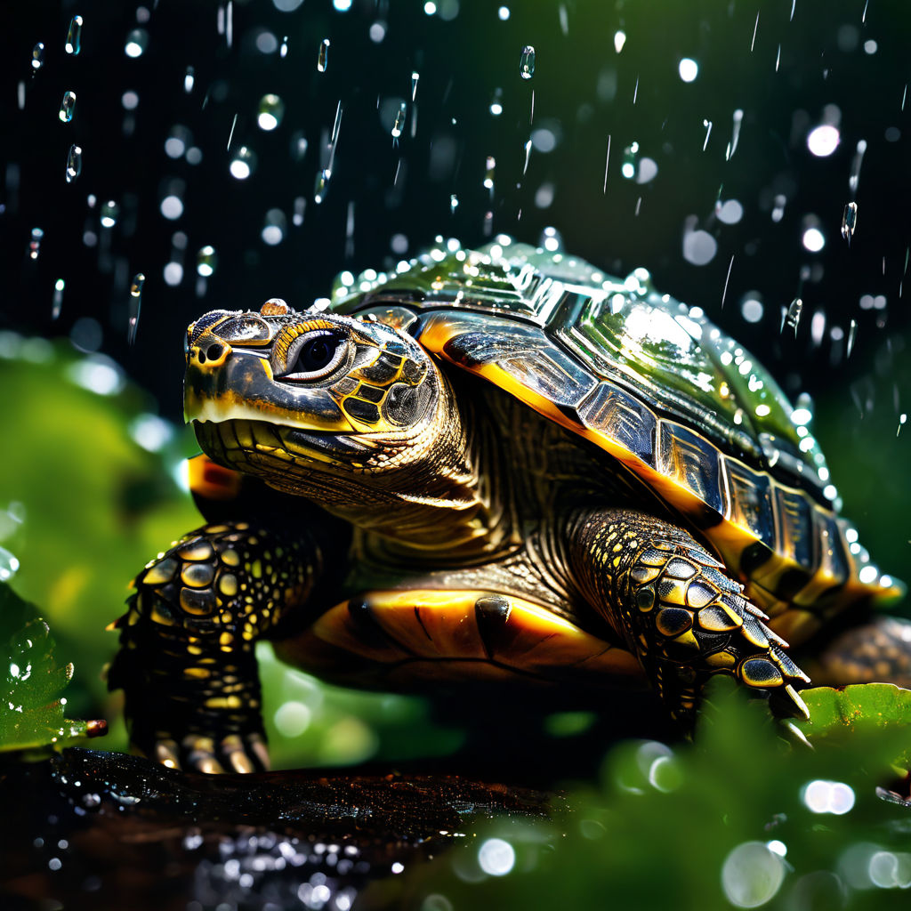 Tortoise seeking shelter from rain in a rainforest by Марина Люфт ...