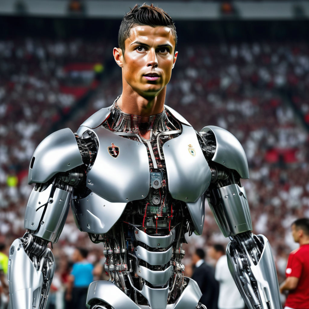 Cristiano Ronaldo as a robot terminator in a stadium full of... by ...