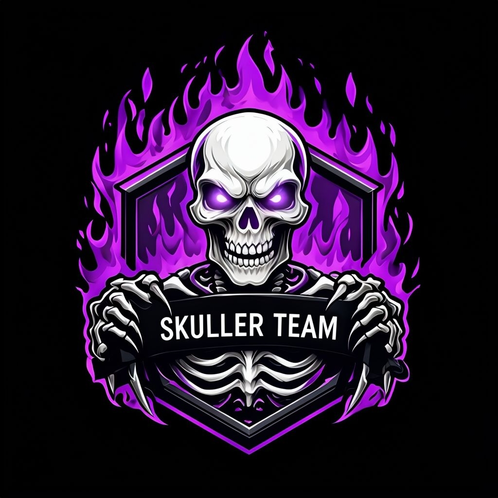 Menacing Skull with Neon Flames and 'SKULLER TEAM' Banner T-Shirt