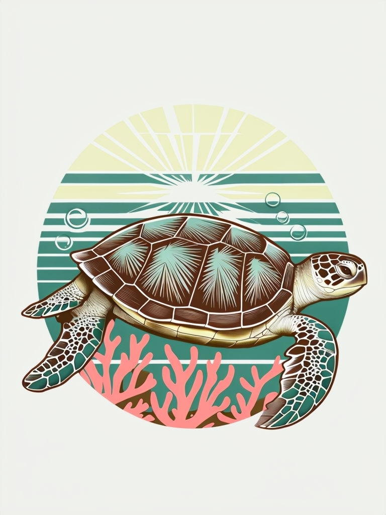 Elegant Sea Turtle Swimming Illustration for T-Shirt