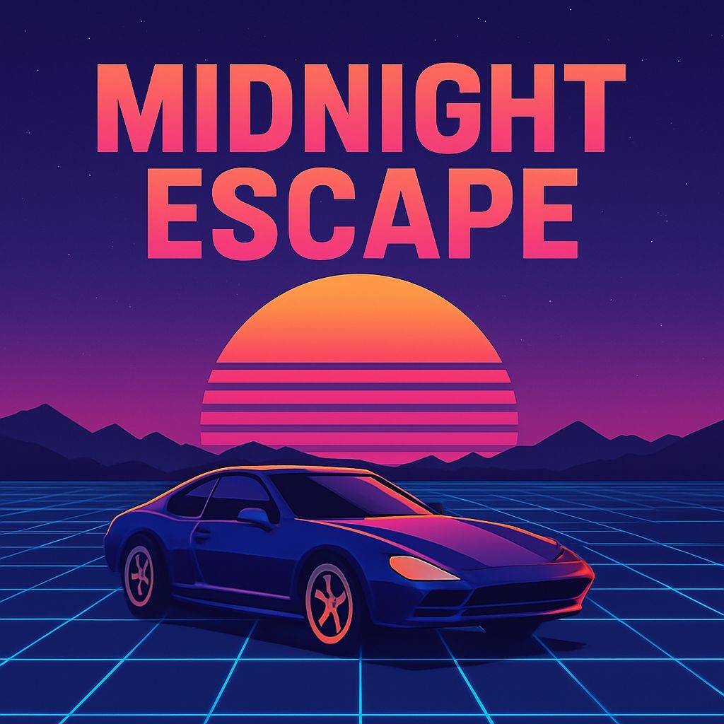 Retro Futuristic Midnight Escape Neon Sports Car Album Cover