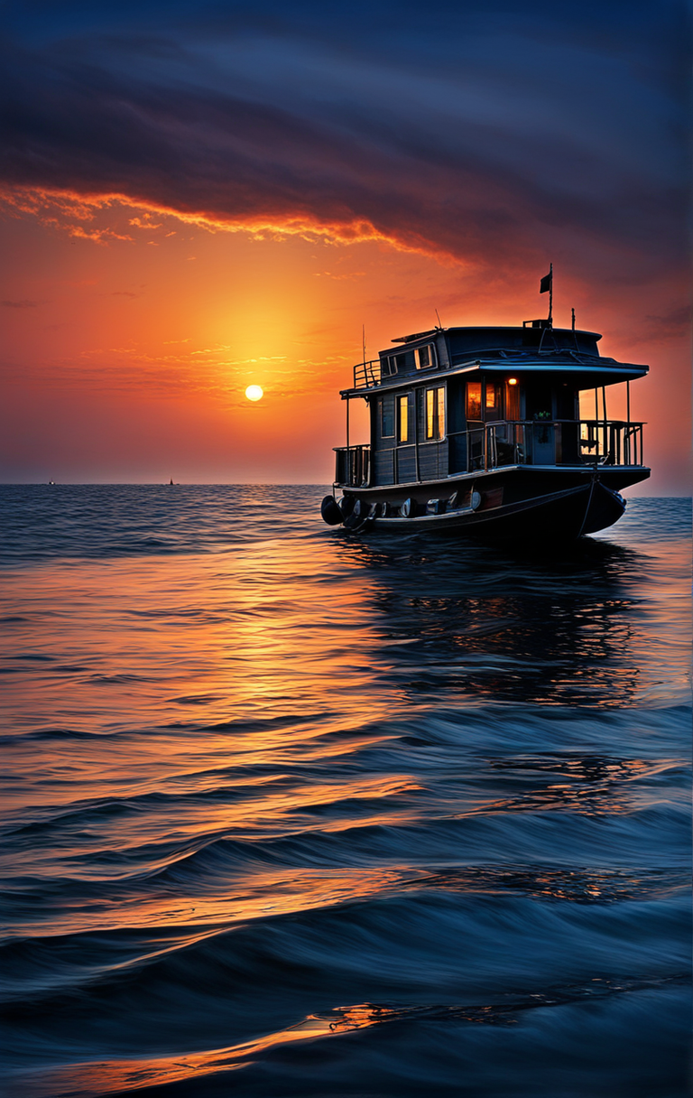 Houseboat ascends against a twilight sky by Geir Goa - Playground